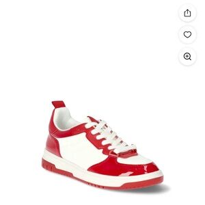 Women’s Red and White Retro-Inspired Sneakers with Patten Leather Accents